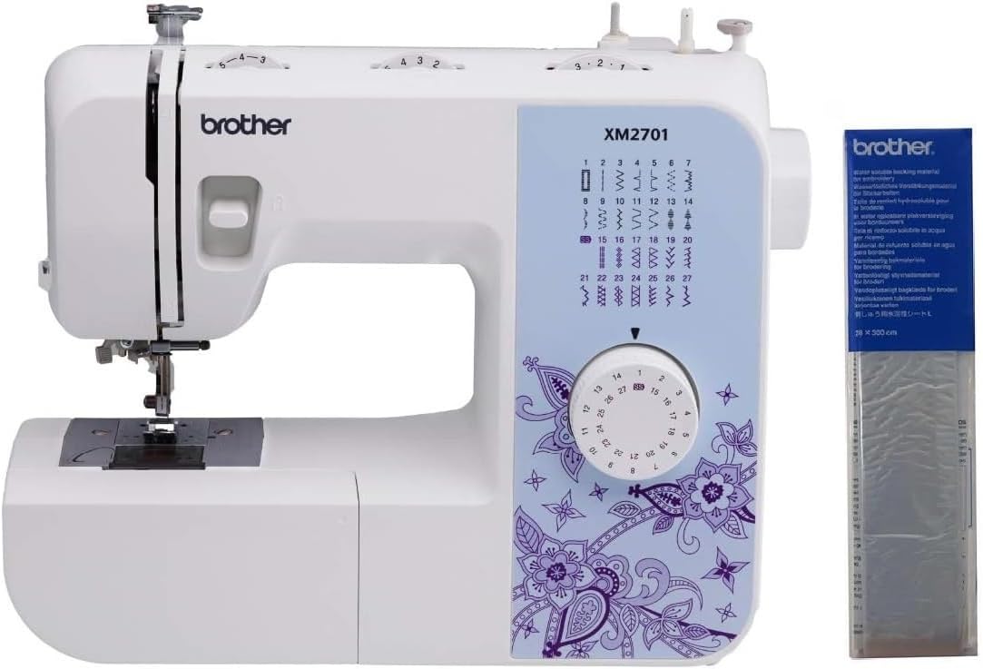 Brother XM2701 Lightweight Sewing Machine 27 Stitches | 27 Built-in Stitches, 1-Step Auto-Size Buttonhole, Needle Threader, Jam-Resistant Top Drop-in Bobbin