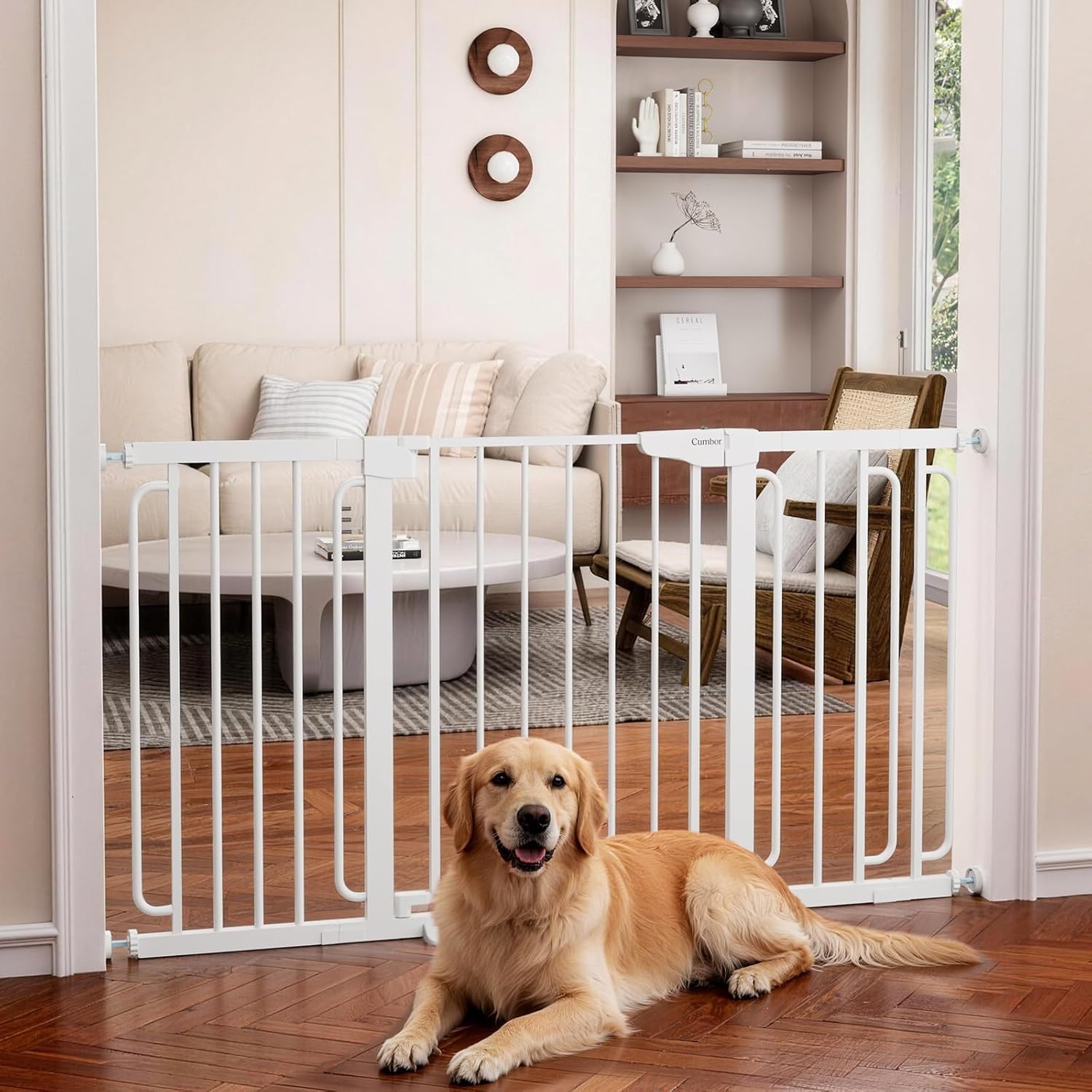 Cumbor 30-46" Baby Gate for Stairs, Mom's Choice Awards Winner-Auto Close Dog Gate for The House, Gifts for Mom, Easy Install Pressure Mounted Pet Gates for Doorways, Black