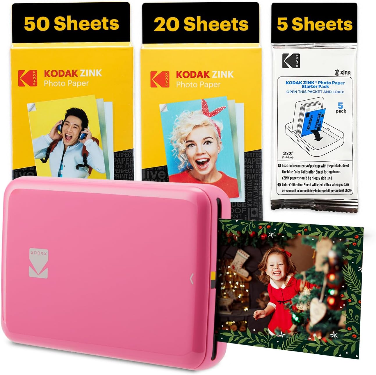 KODAK Step Instant Smartphone Photo Printer, Portable Mini Color Wireless Mobile Printer, Zink 2x3” (5.1x7.5 cm) Sticky-Back Photos, Bluetooth Compatible with iOS & Android Devices, Editing App, White