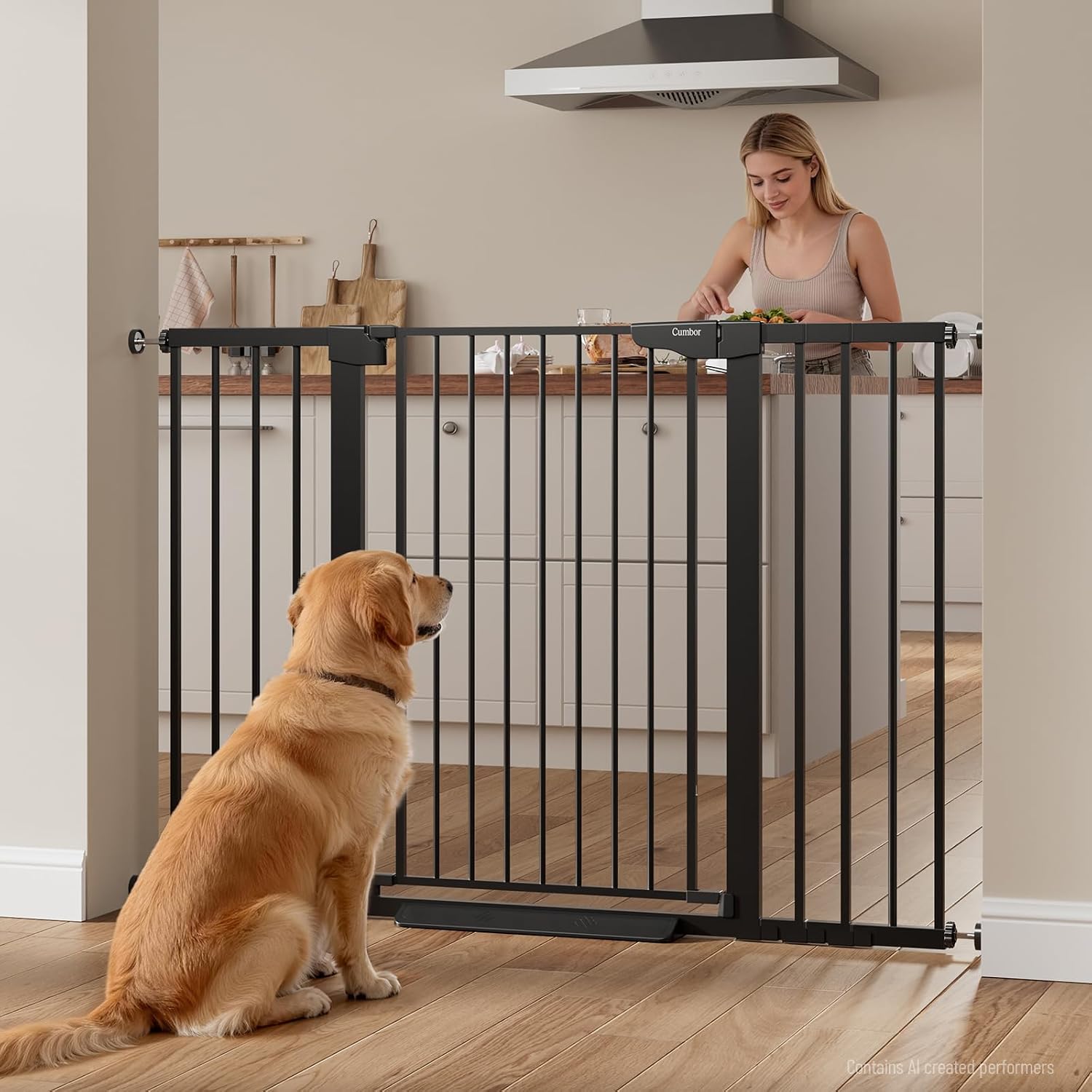 Cumbor 30-46" Baby Gate for Stairs, Mom's Choice Awards Winner-Auto Close Dog Gate for The House, Gifts for Mom, Easy Install Pressure Mounted Pet Gates for Doorways, Black
