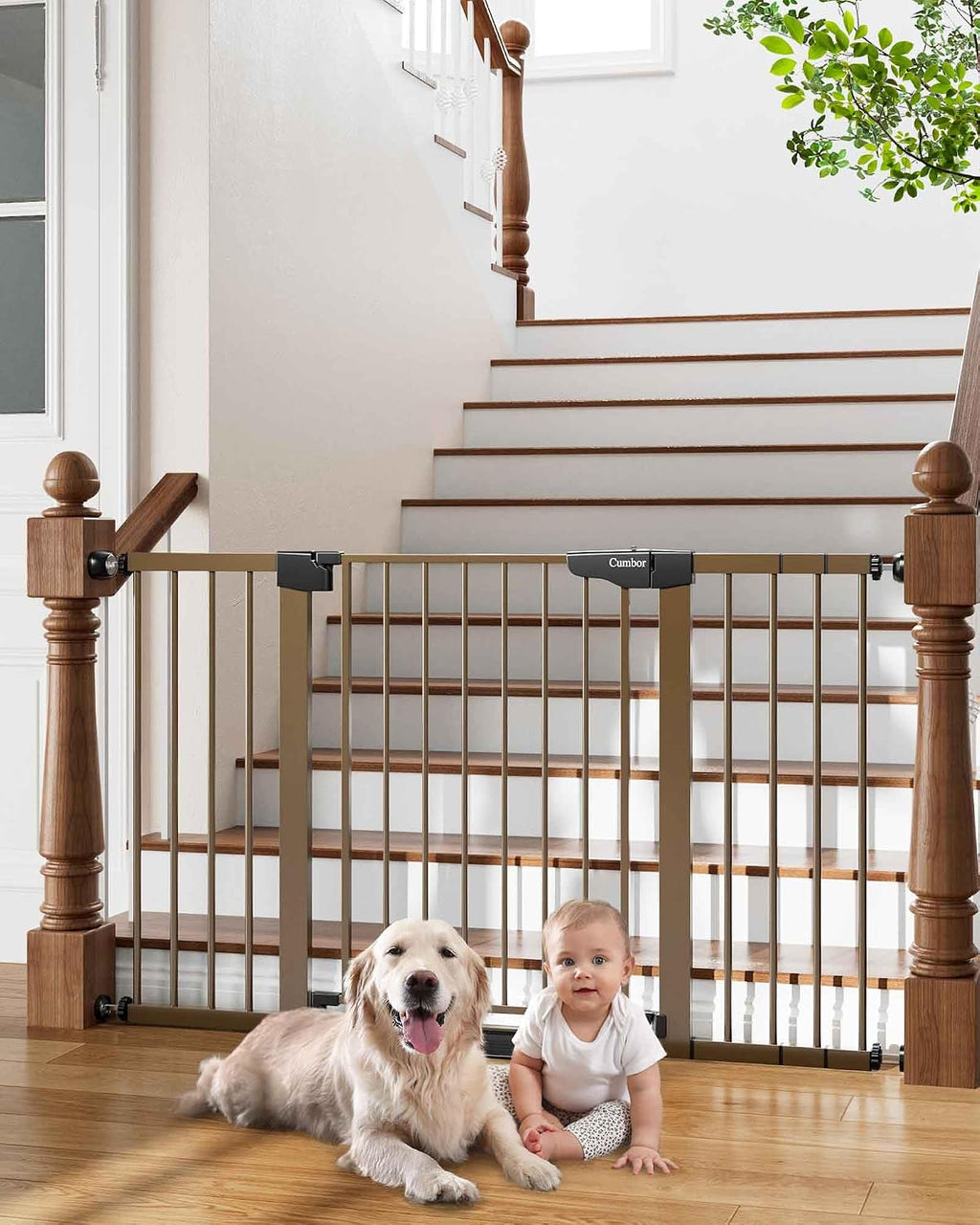 Cumbor 30-46" Baby Gate for Stairs, Mom's Choice Awards Winner-Auto Close Dog Gate for The House, Gifts for Mom, Easy Install Pressure Mounted Pet Gates for Doorways, Black
