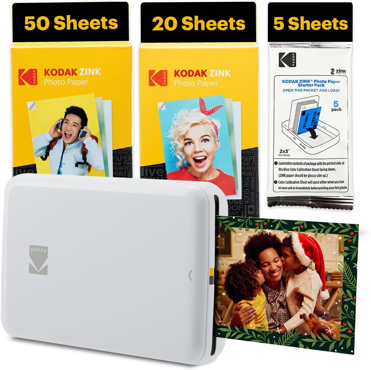 KODAK Step Instant Smartphone Photo Printer, Portable Mini Color Wireless Mobile Printer, Zink 2x3” (5.1x7.5 cm) Sticky-Back Photos, Bluetooth Compatible with iOS & Android Devices, Editing App, White
