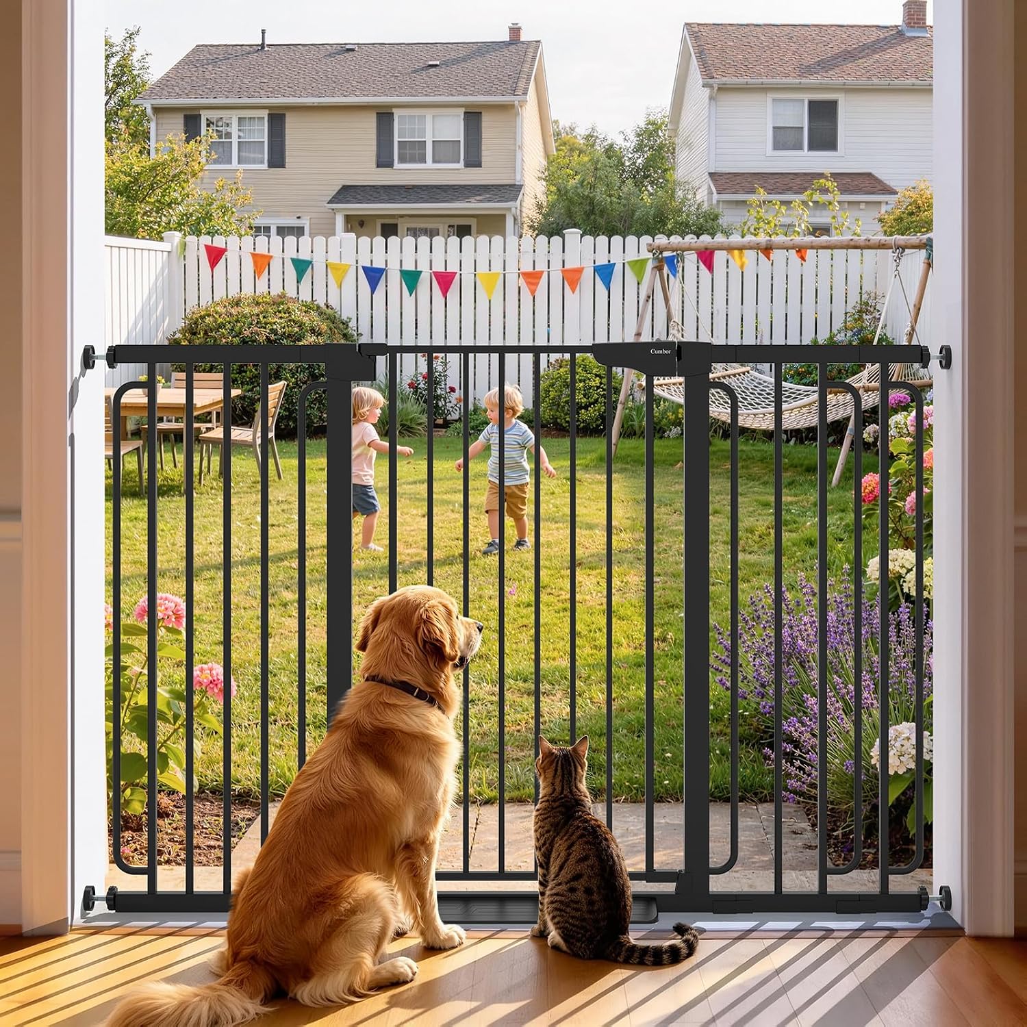 Cumbor 30-46" Baby Gate for Stairs, Mom's Choice Awards Winner-Auto Close Dog Gate for The House, Gifts for Mom, Easy Install Pressure Mounted Pet Gates for Doorways, Black
