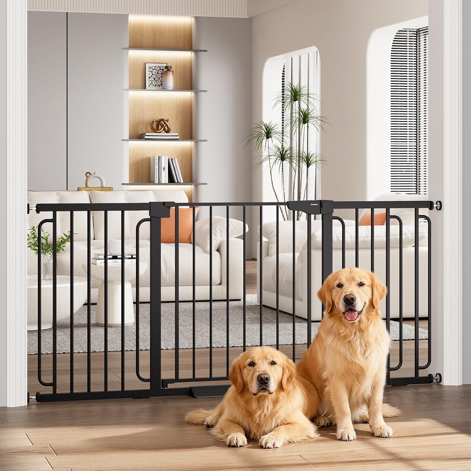 Cumbor 30-46" Baby Gate for Stairs, Mom's Choice Awards Winner-Auto Close Dog Gate for The House, Gifts for Mom, Easy Install Pressure Mounted Pet Gates for Doorways, Black