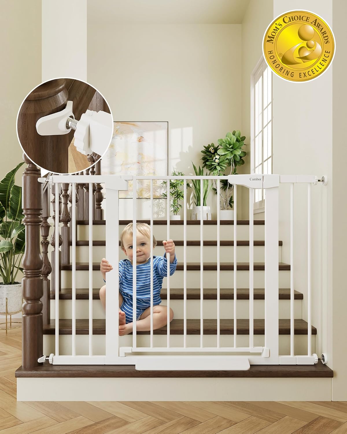 Cumbor 30-46" Baby Gate for Stairs, Mom's Choice Awards Winner-Auto Close Dog Gate for The House, Gifts for Mom, Easy Install Pressure Mounted Pet Gates for Doorways, Black