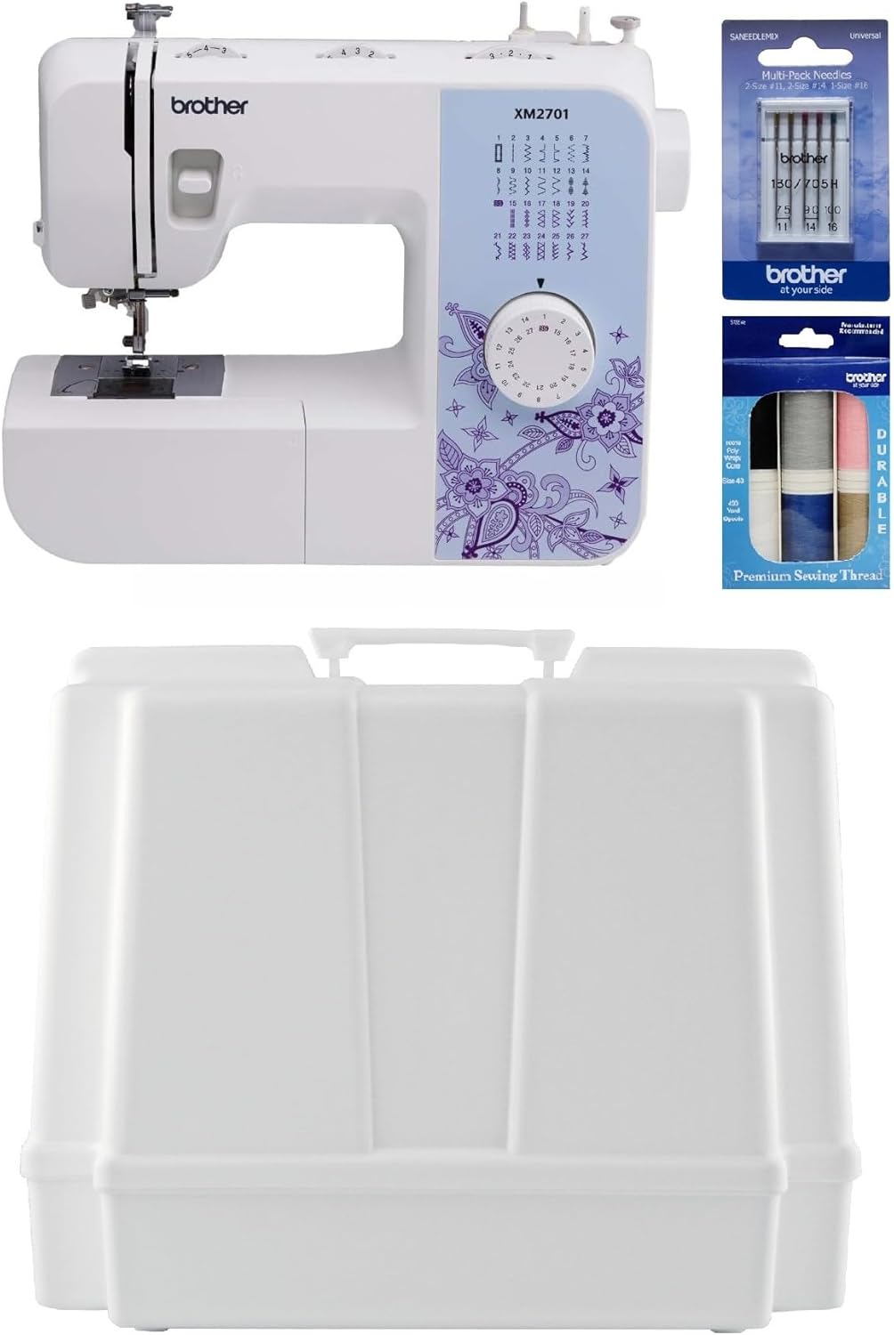 Brother XM2701 Lightweight Sewing Machine 27 Stitches | 27 Built-in Stitches, 1-Step Auto-Size Buttonhole, Needle Threader, Jam-Resistant Top Drop-in Bobbin
