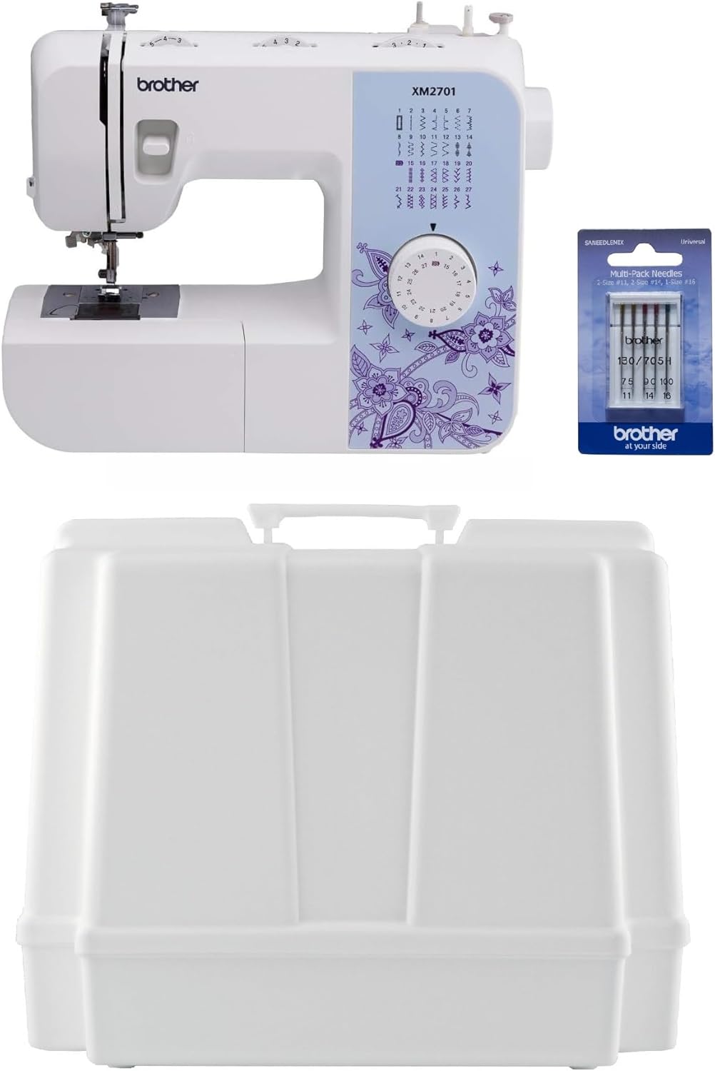 Brother XM2701 Lightweight Sewing Machine 27 Stitches | 27 Built-in Stitches, 1-Step Auto-Size Buttonhole, Needle Threader, Jam-Resistant Top Drop-in Bobbin