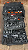 VEVOR 450-piece mechanics tool set fully opened with SAE and metric sockets