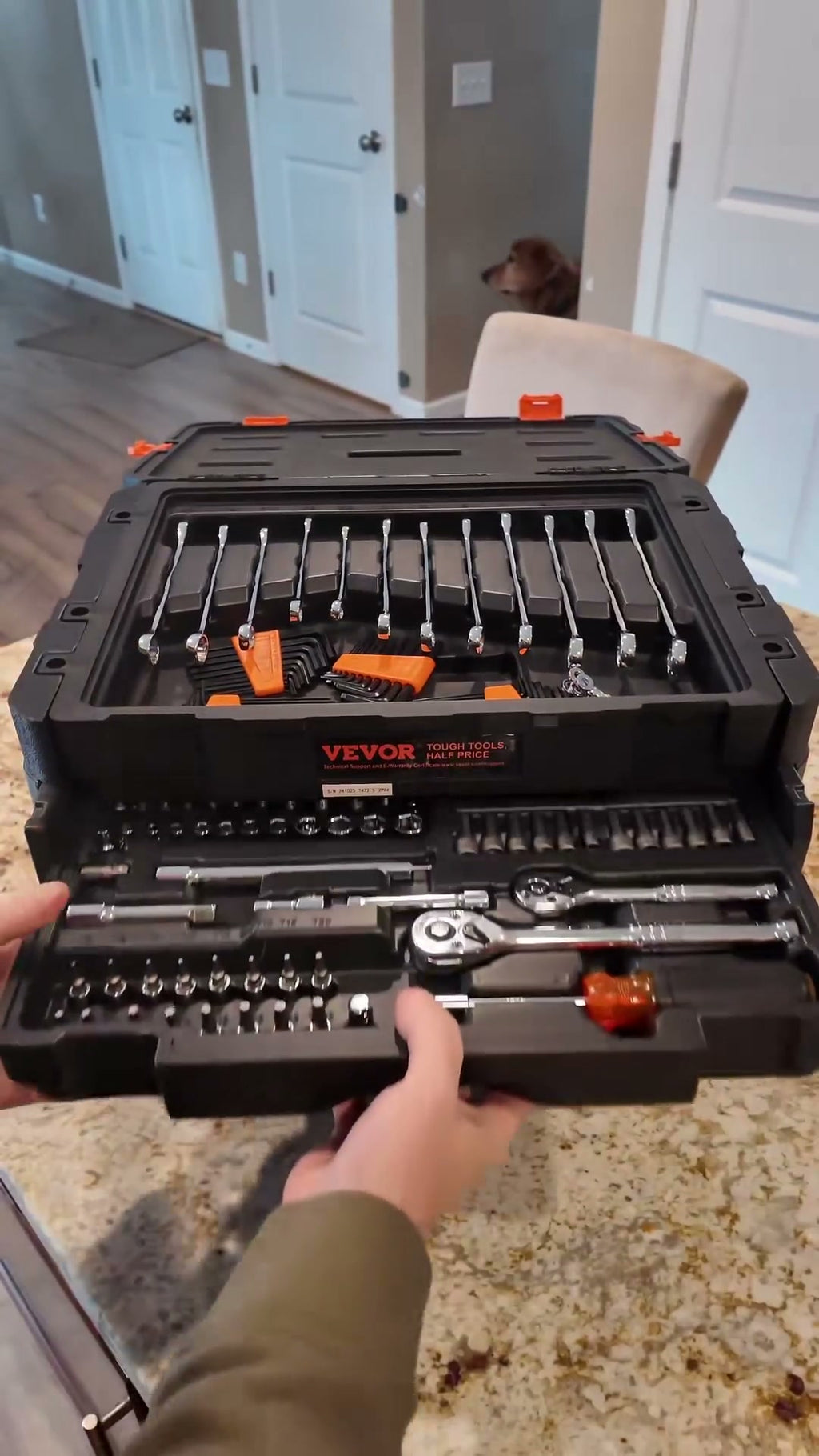 VEVOR mechanics tool case with socket and ratchet drawer extended