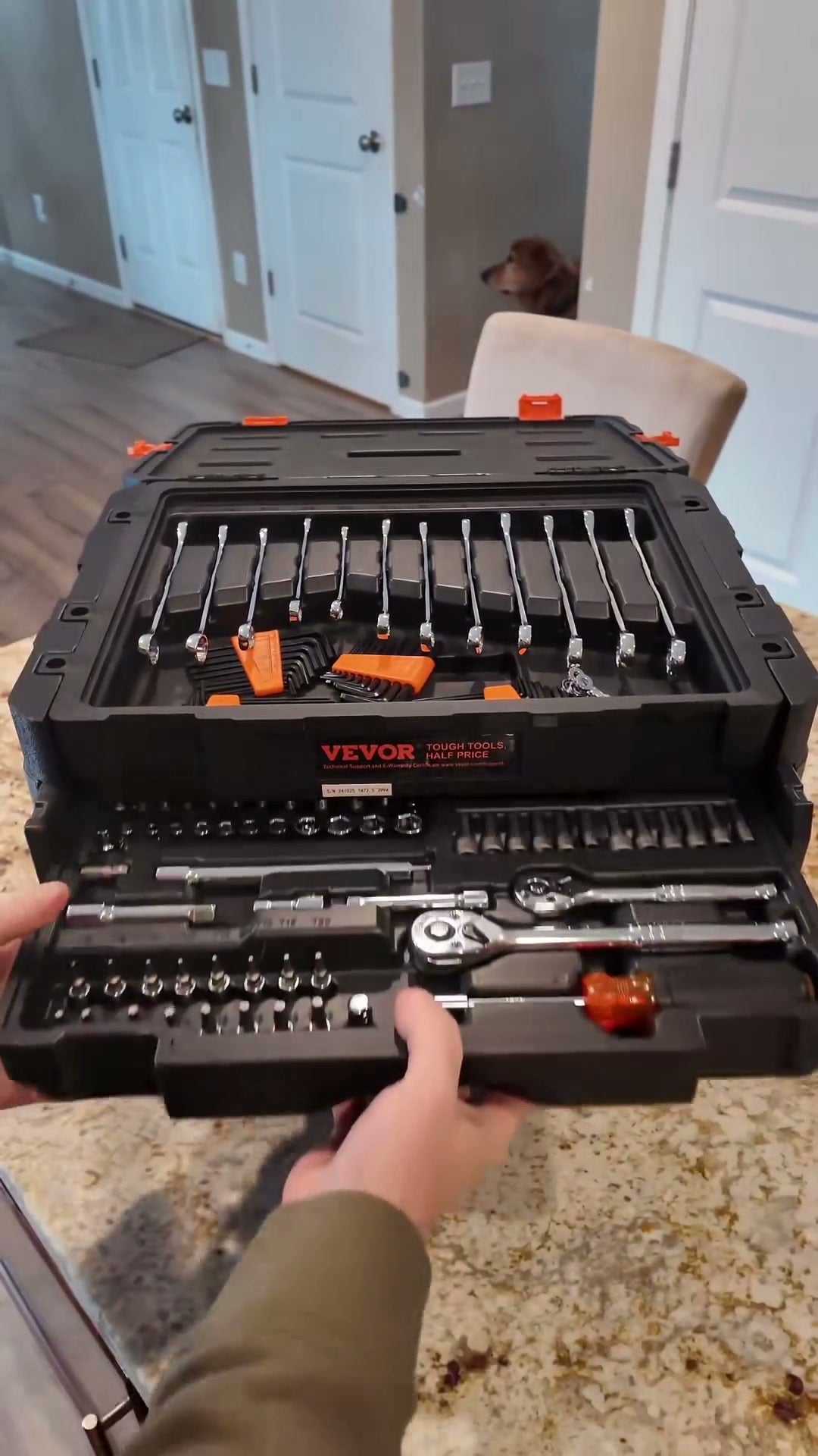 VEVOR mechanics tool case with socket and ratchet drawer extended